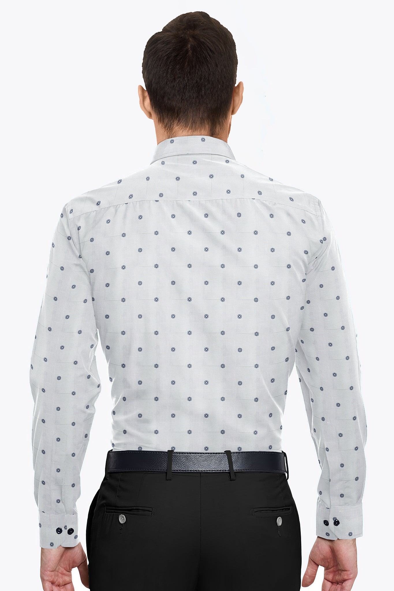 Quartz White with Olive Pinstriped Denim Blue Buti Patterned Printed Cotton Shirt