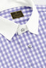 White with Lavender Purple Gingham Checks Designer Cotton Shirt