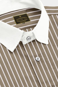 Tortilla Brown and White Pinstripes Designer Cotton Shirt