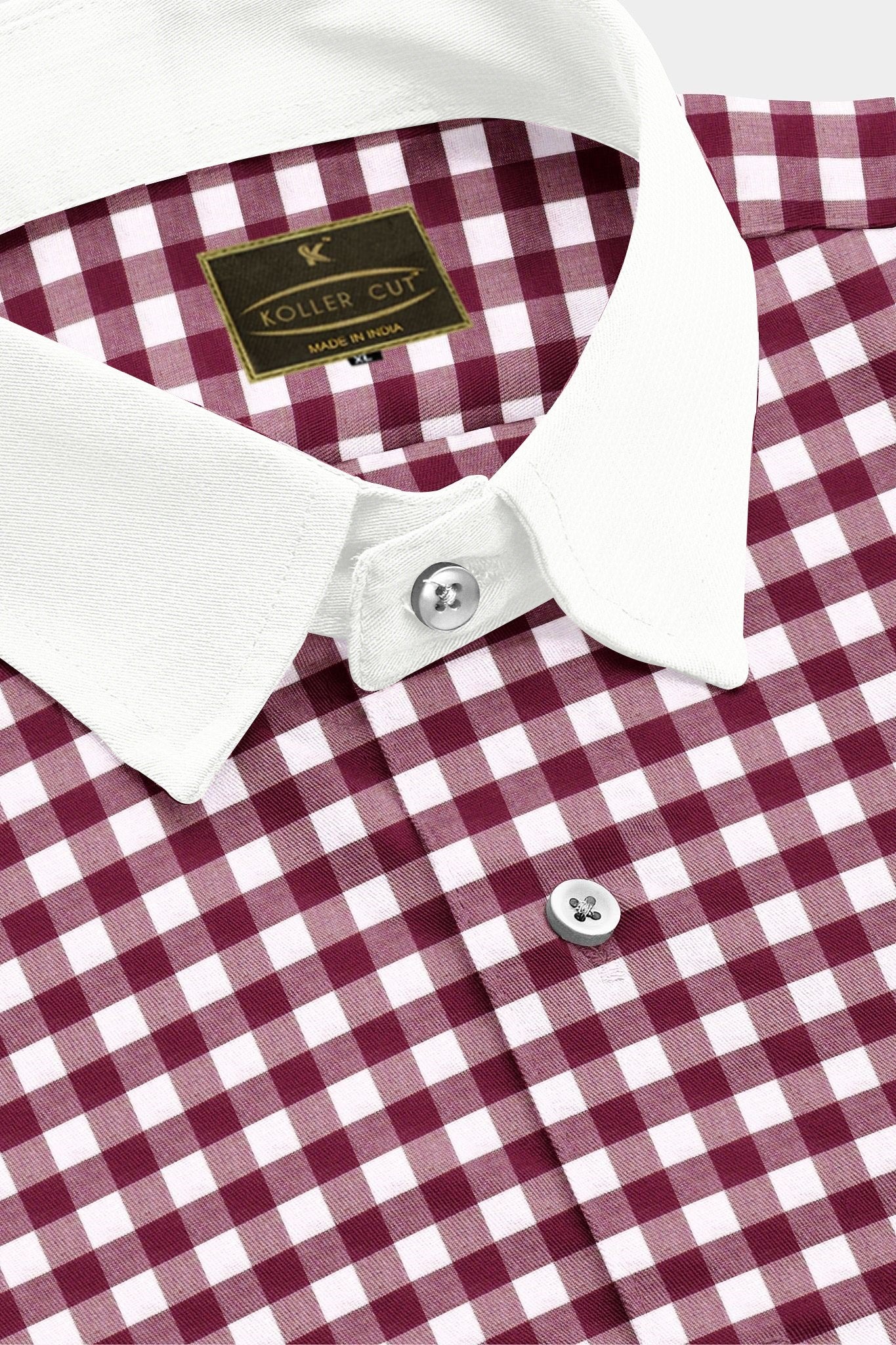 White and Maroon Gingham Designer Cotton Shirt