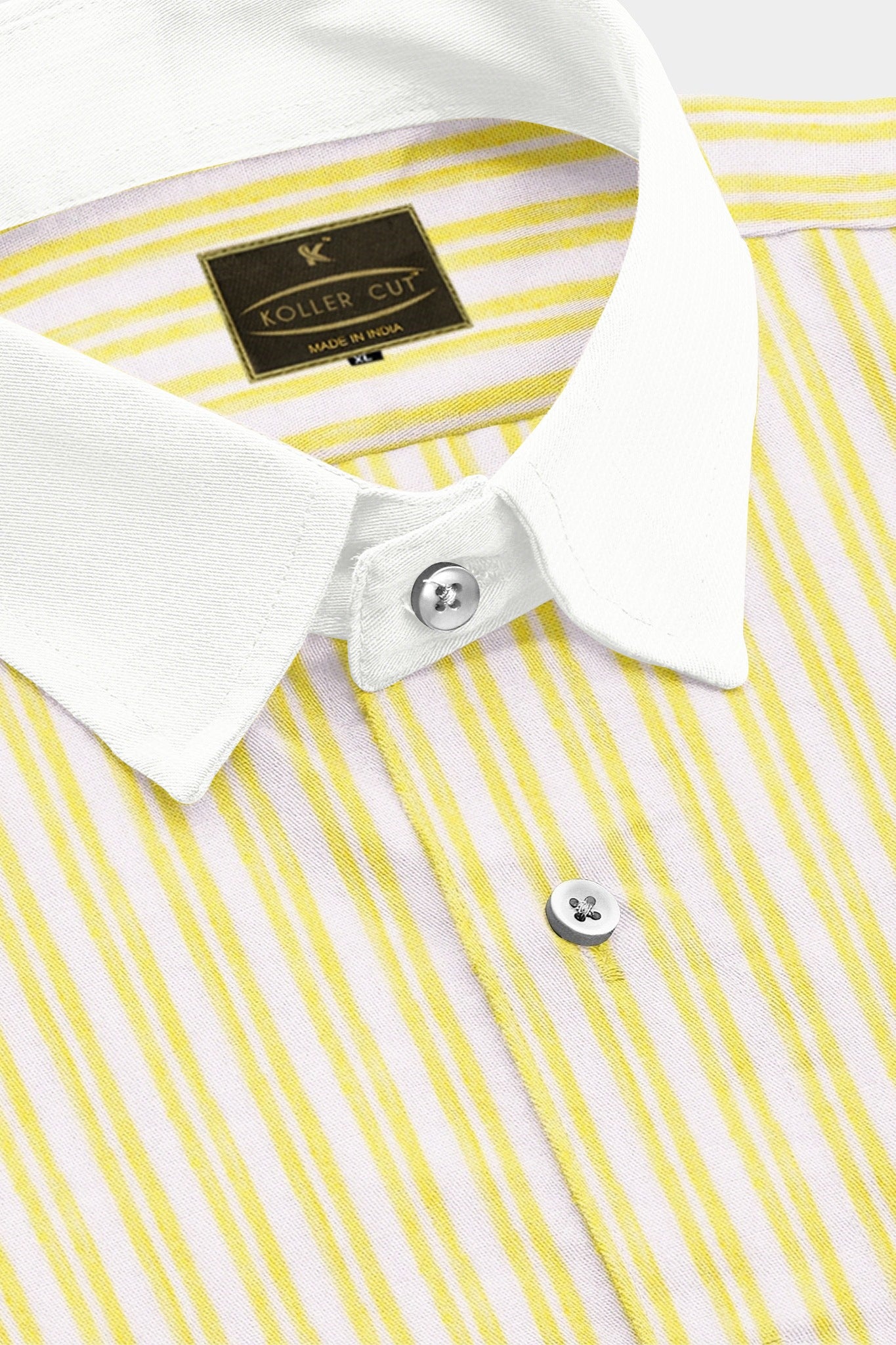 Lemon Yellow and White Double Stripes Designer Cotton Shirt