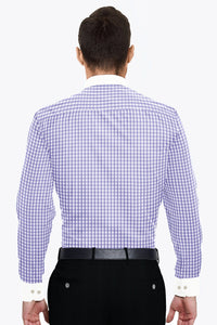 White with Lavender Purple Gingham Checks Designer Cotton Shirt