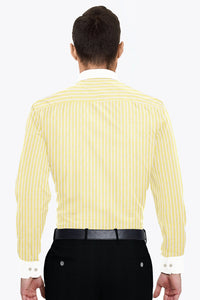 Lemon Yellow and White Double Stripes Designer Cotton Shirt