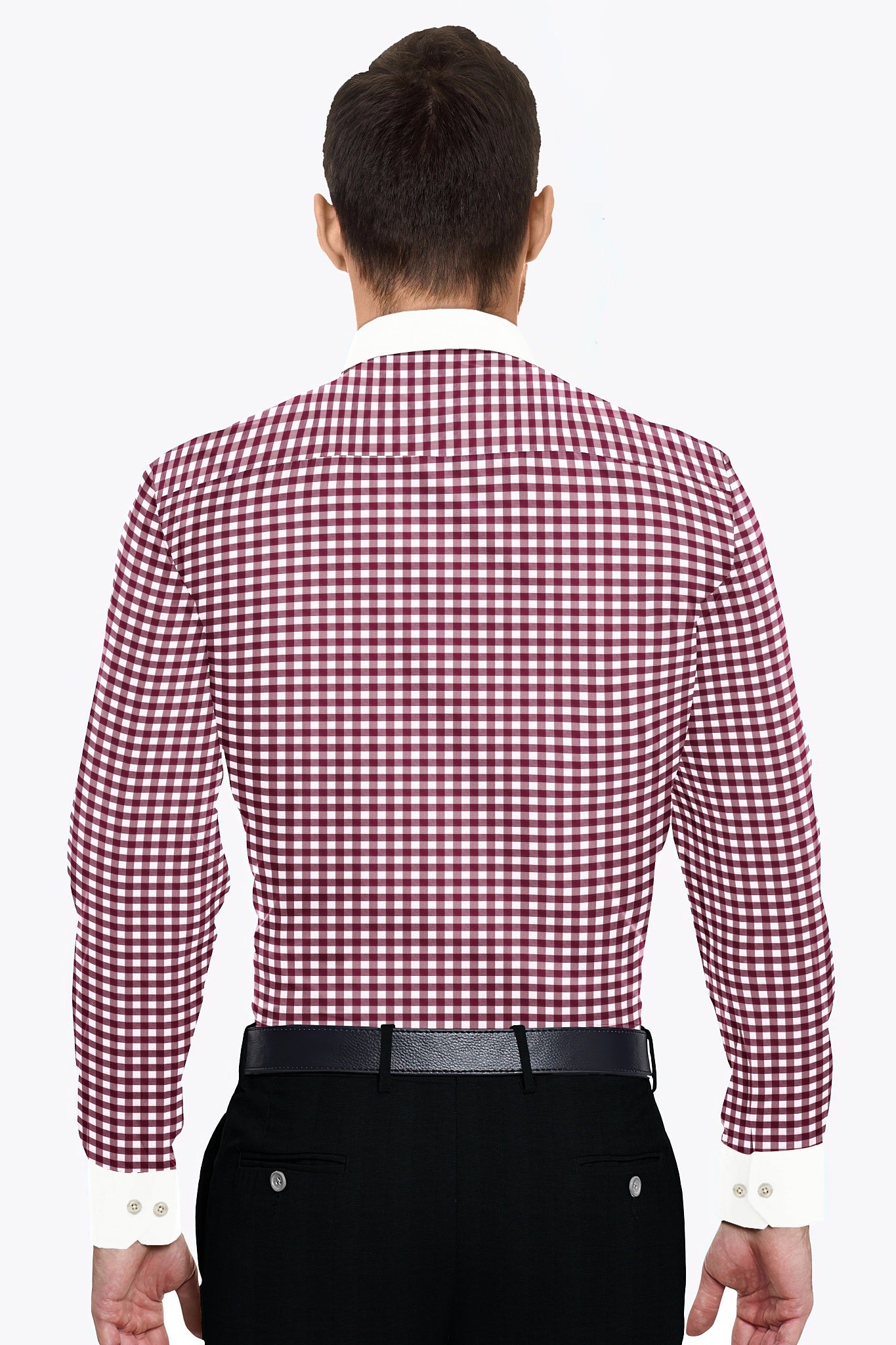 White and Maroon Gingham Designer Cotton Shirt