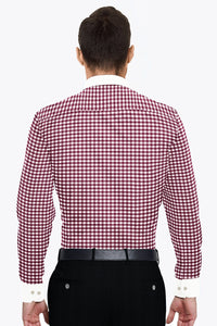White and Maroon Gingham Designer Cotton Shirt