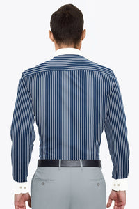 Space Blue and White Pinstripes Designer Cotton Shirt