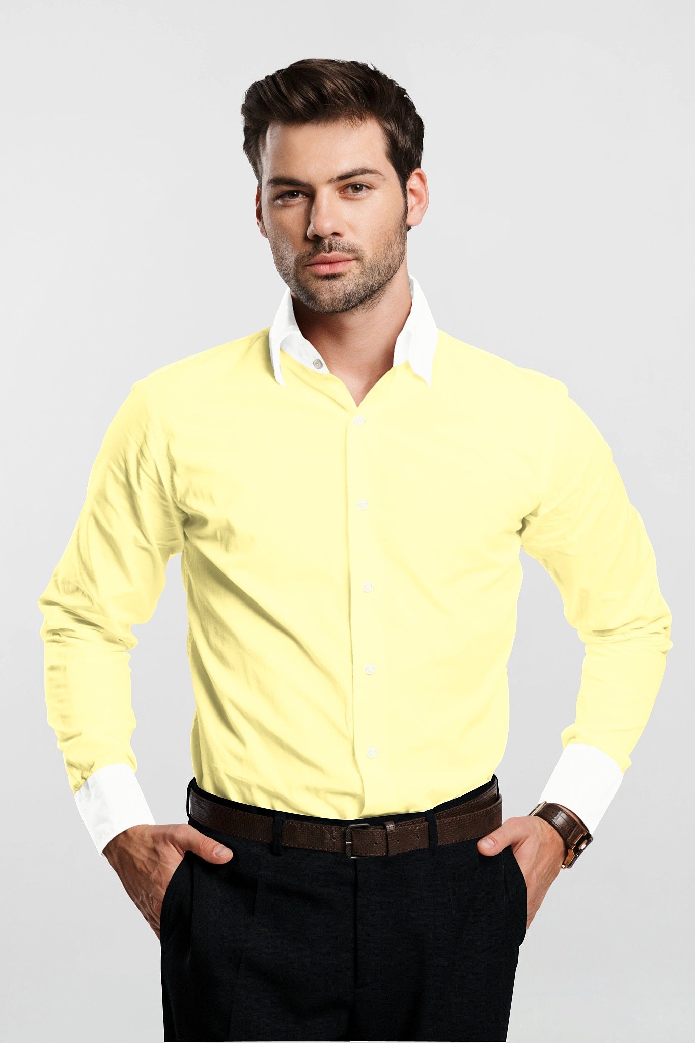Elfin Yellow Designer Giza Cotton Shirt