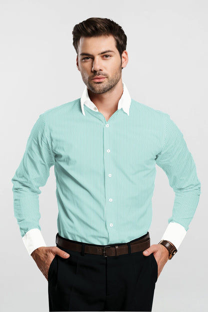 Ambrosia Green and White Candy Stripes Designer Cotton Shirt
