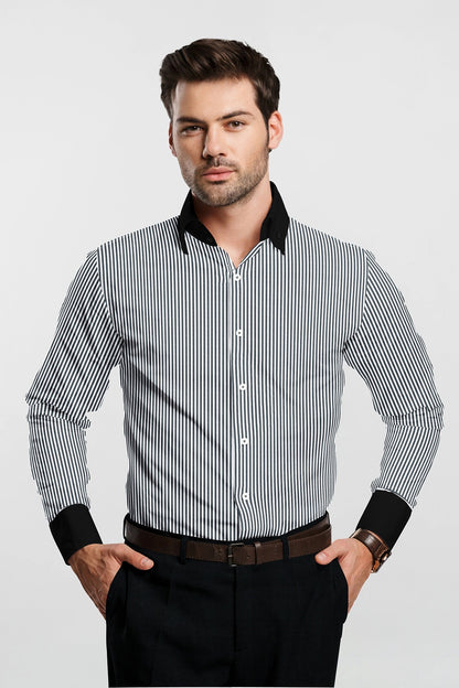 Charcoal Black and White Candy Stripes Designer Cotton Shirt