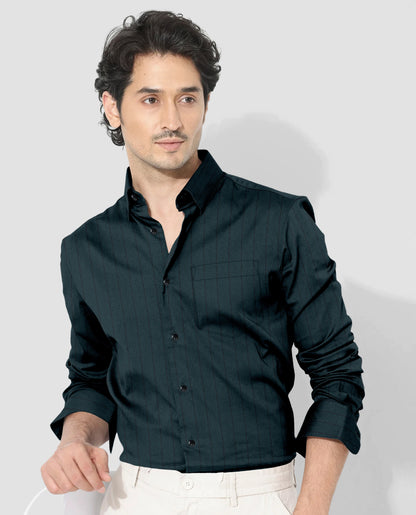 Mallard Green and Raven Black Pinstripes Oxford Cotton Shirt