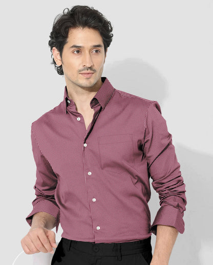 Garnet Red and White Ninja Kunai Star Shuriken Printed Cotton Shirt
