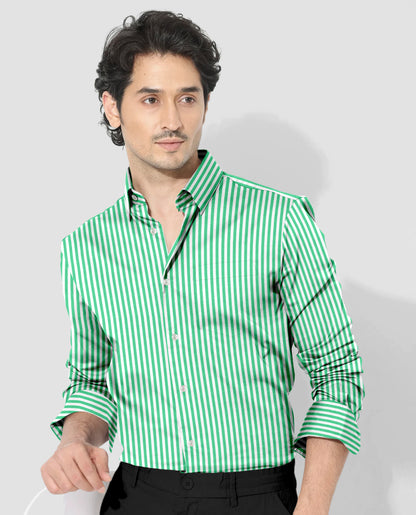 White and Zephyr Green Candy Stripes Cotton Shirt