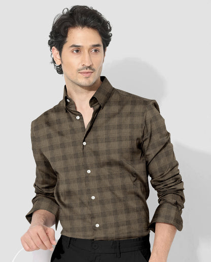 Brass Brown and Caviar Black Jacquard Checks Egyptian Giza Cotton Shirt