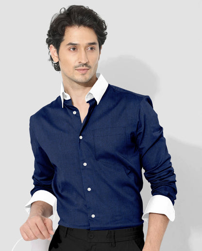 Estate Blue Two Toned Premium Oxford Designer Cotton Shirt