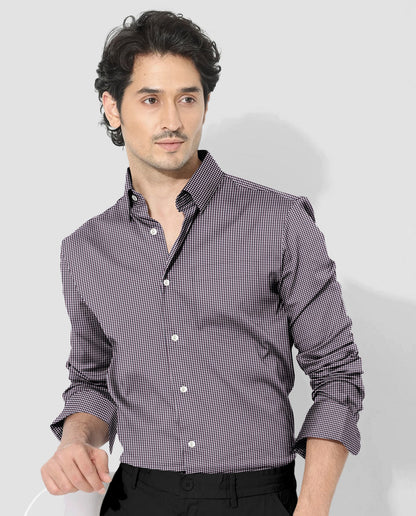 White with Obsidian Black and Garnet Red Hounds Tooth Checks 2 ply Giza Cotton Shirt