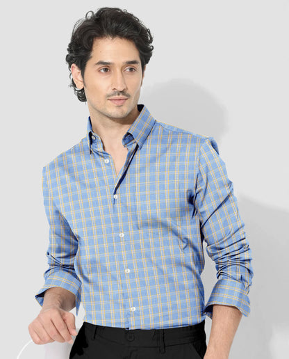 White with Paradise Blue and Goldfinch Yellow Checks Cotton Shirt