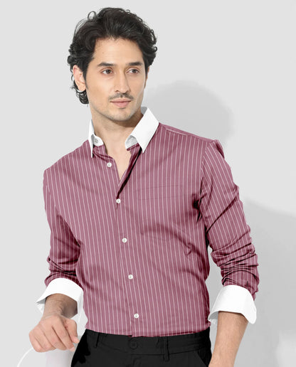 Polignac Pink and Salt White Pinstripes Designer Cotton Shirt