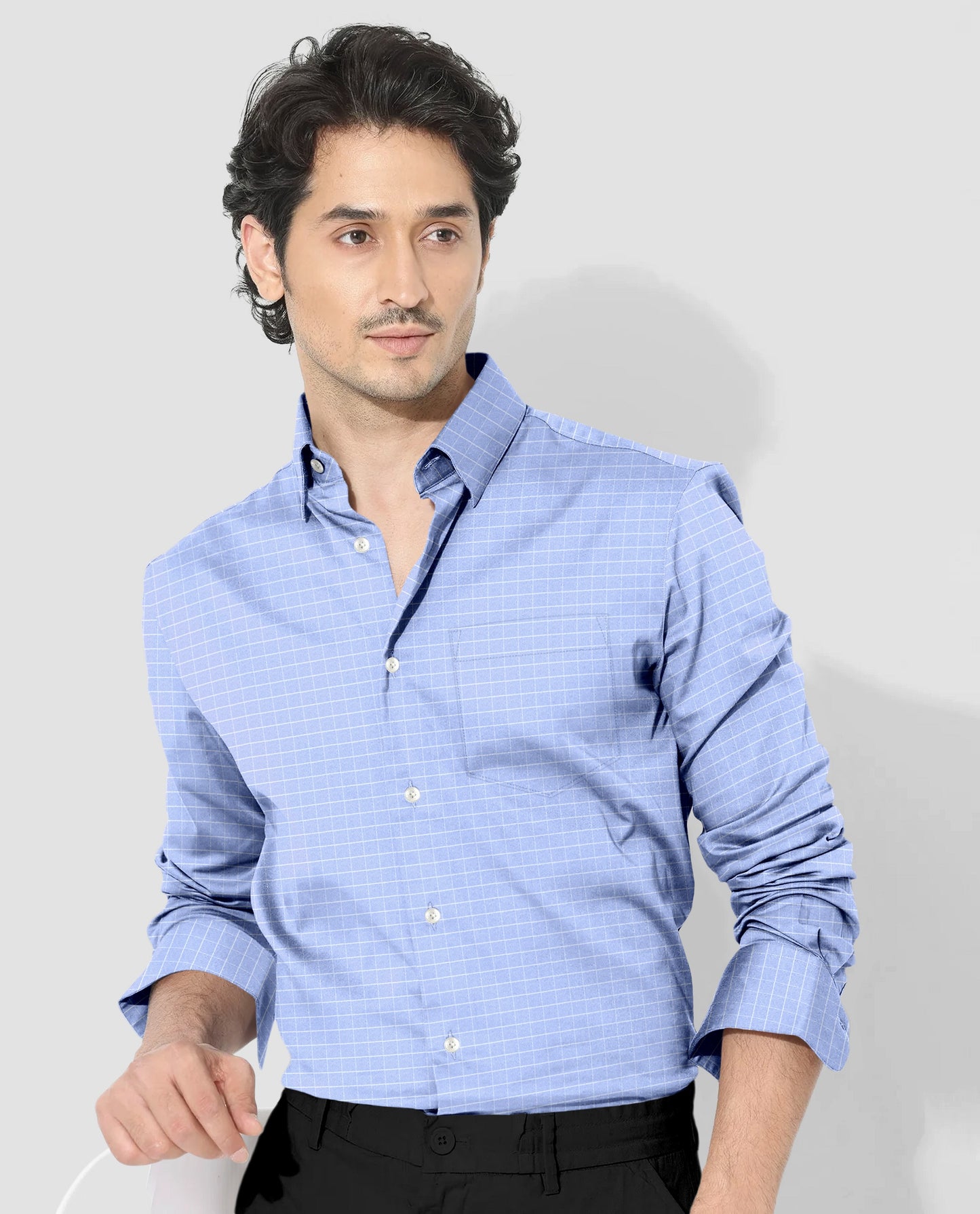 Hawkes Blue and Snow White Checks Cotton Shirt