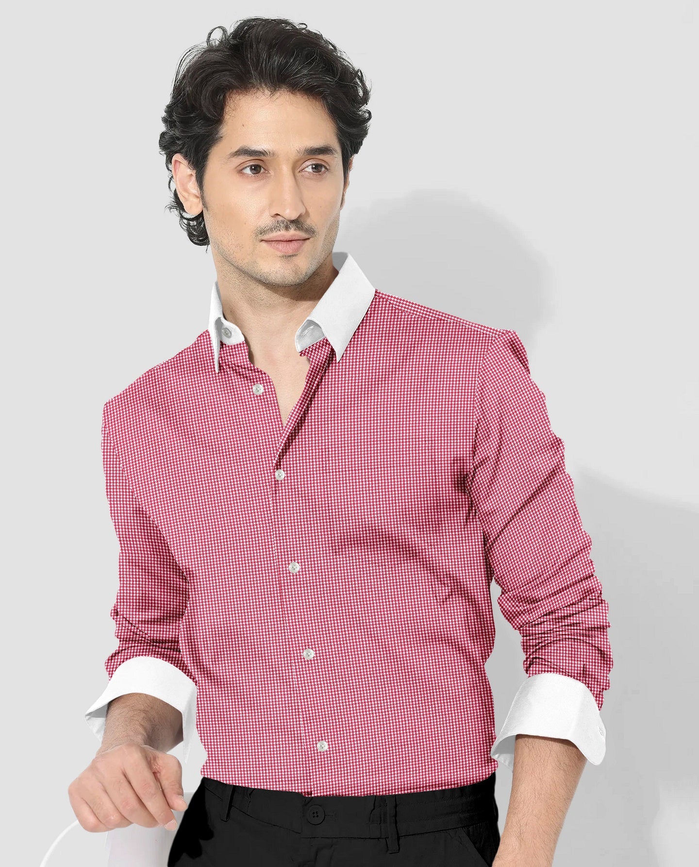 Poinsettia Red and White Ninja Shuriken Printed Designer Cotton Shirt
