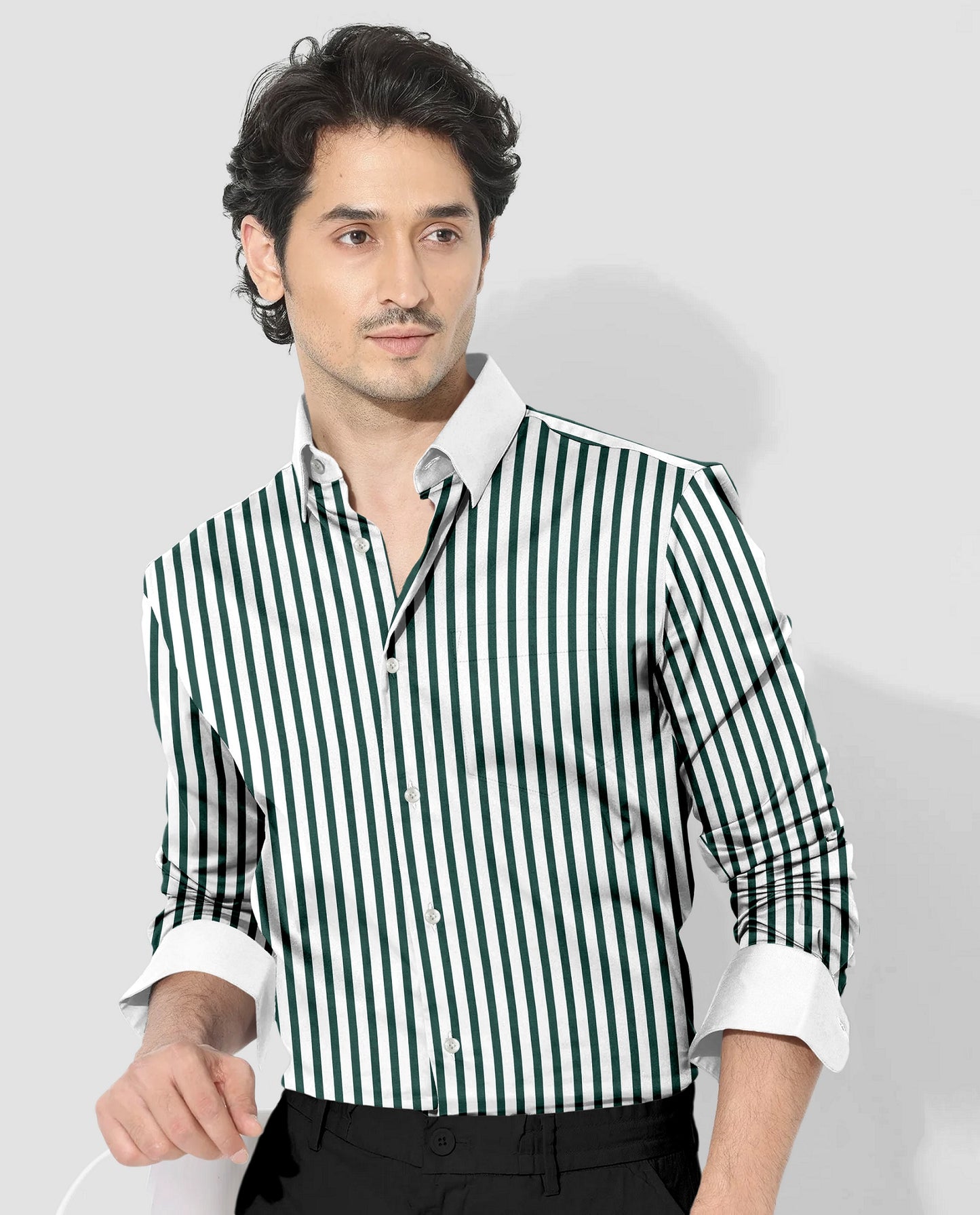 Everglade Forest Green Candy Stripes Designer Cotton Shirt