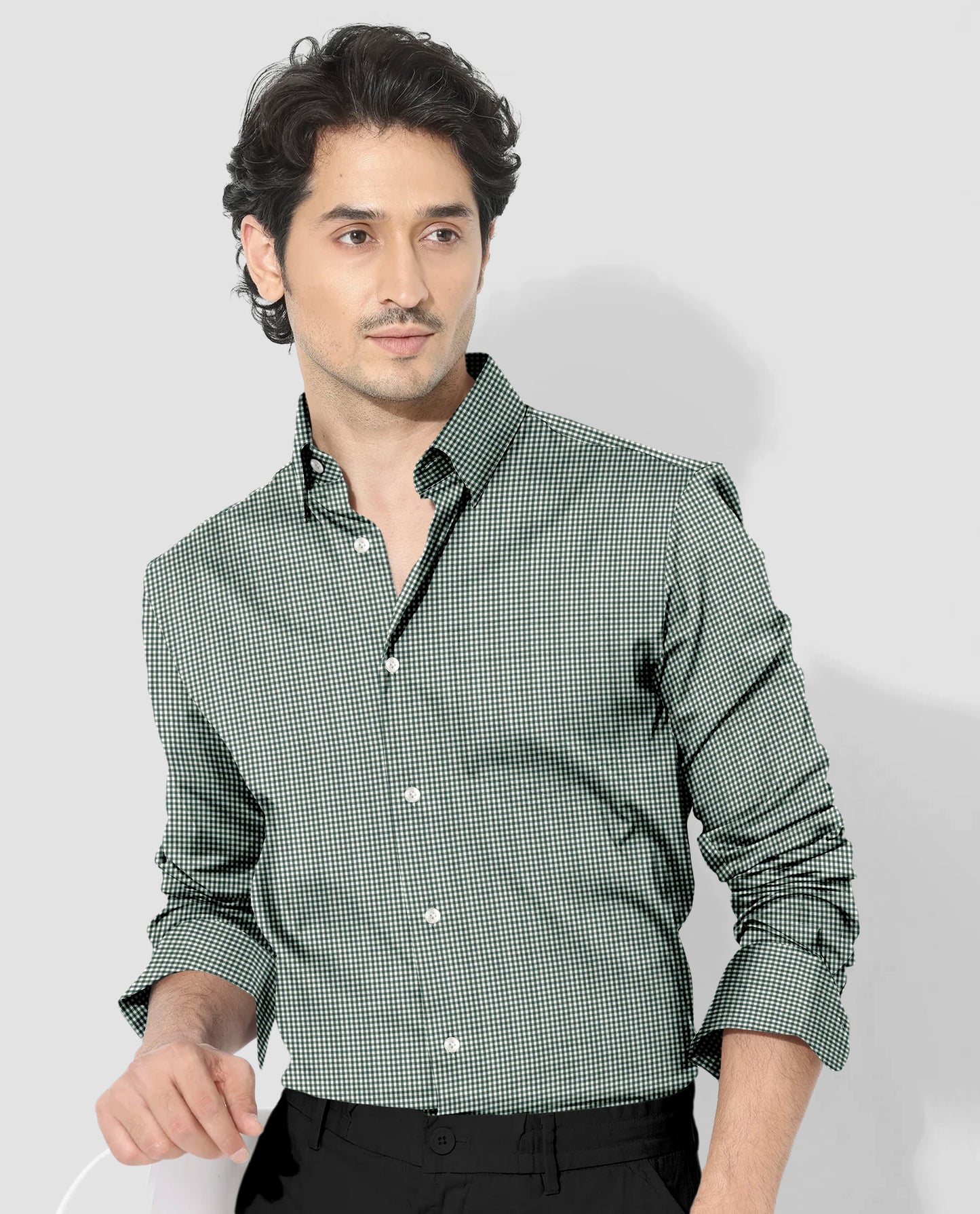 Foliage Green and White Checks Cotton Shirt