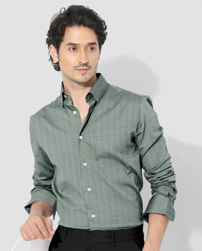Foliage Green and White Checks Cotton Shirt