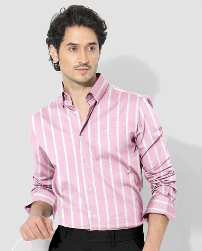 White and Reverie Pink Multitrack Stripes Cotton Shirt