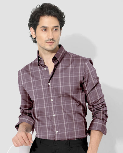 Mauve Purple and Cream Checks Cotton Shirt