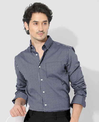 Berryblue and Porcelain White Gingham Checks Cotton Shirt