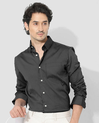 Mantaray Black and White Printed 2 Ply Giza Cotton Shirt