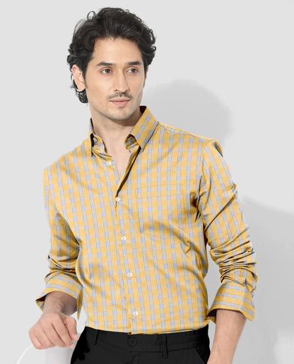 White with Citron Yellow and Paradise Blue Checks Cotton Shirt
