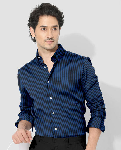Metal Black and Berry Blue Pinstripe Cotton Shirt