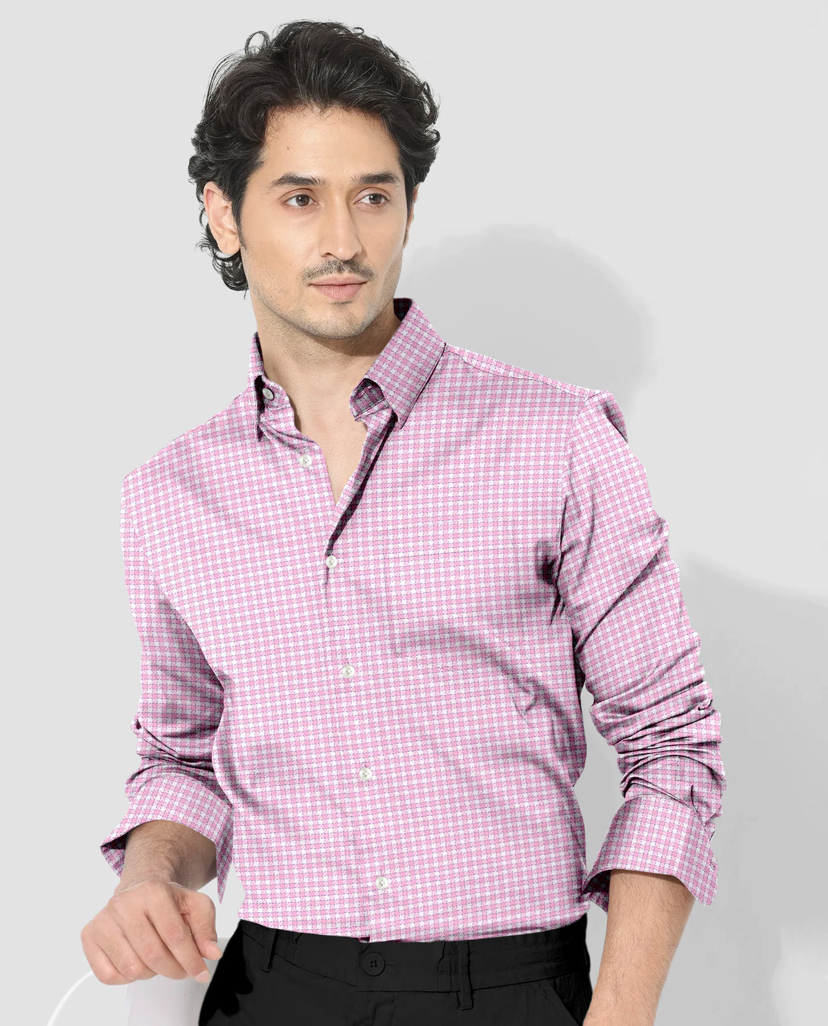 Azalea Pink and Milk White Gingham Shepherd Checks 2 Ply Giza Cotton Shirt