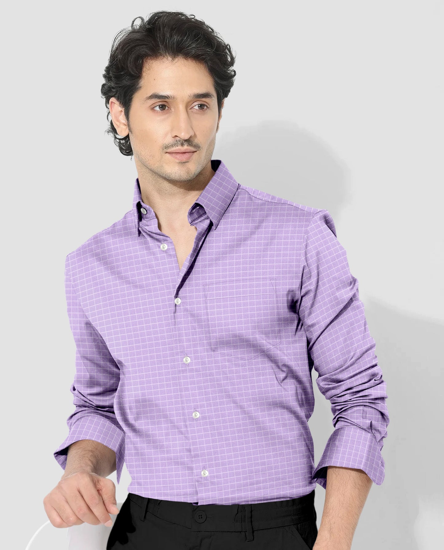 Passiflora Purple and Snow White Checks Cotton Shirt