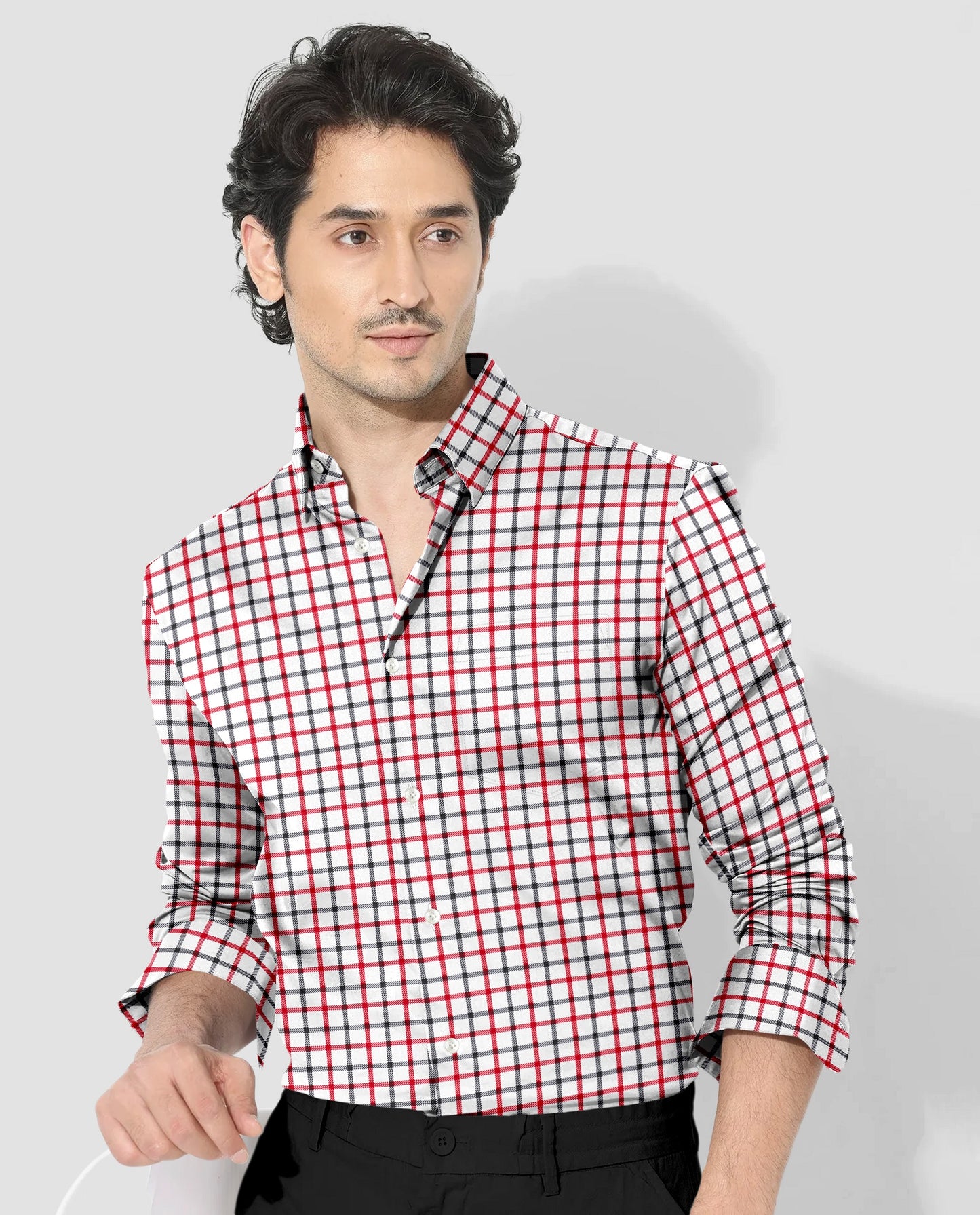 Milk White with Hollyberry and Carbon Black Checks Cotton Shirt