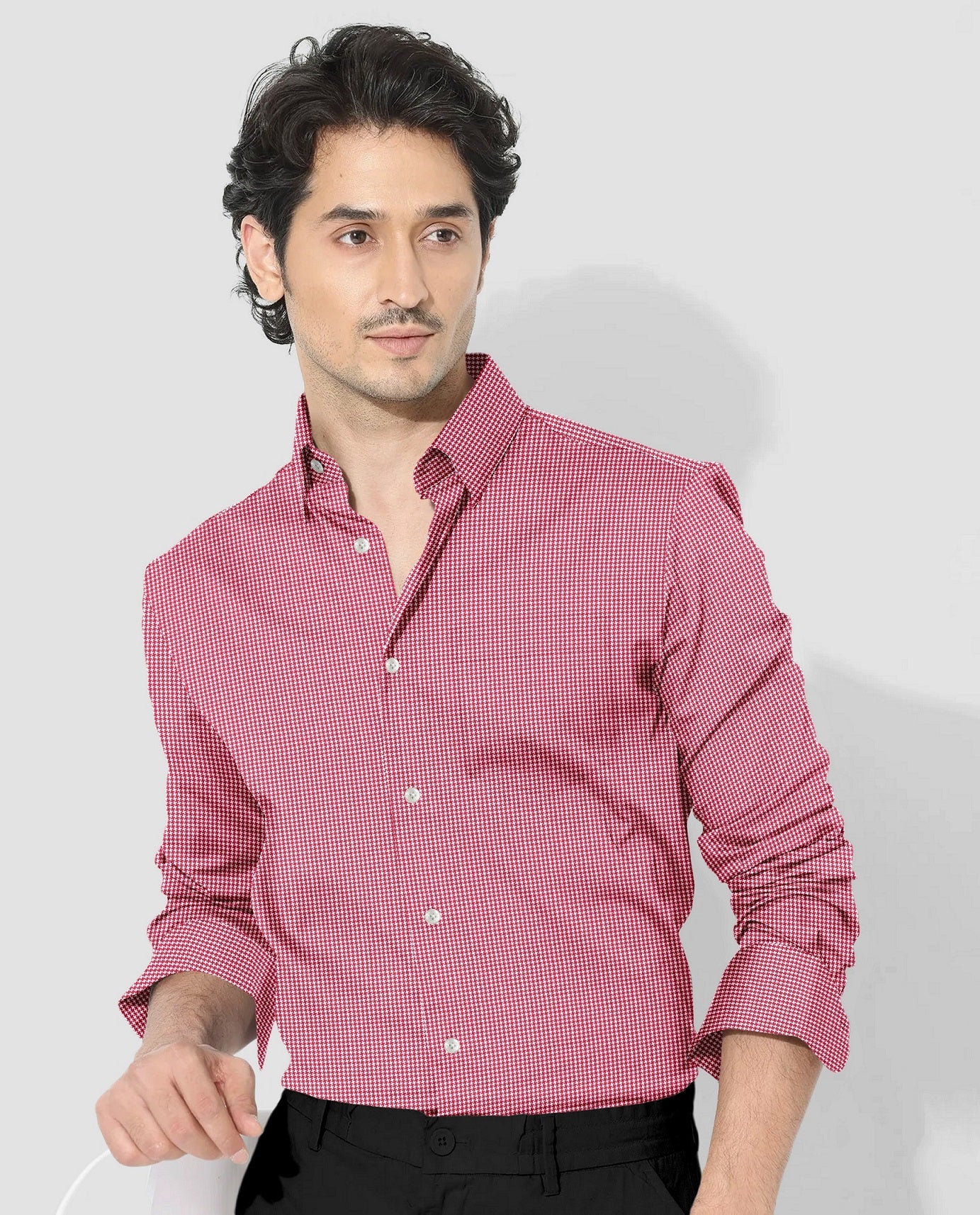 Poinsettia Red and White Ninja Shuriken Printed Cotton Shirt