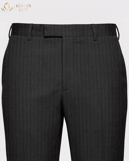 Graphite Gray Wool Blend Slight Stretch Tweed Stripes Pant