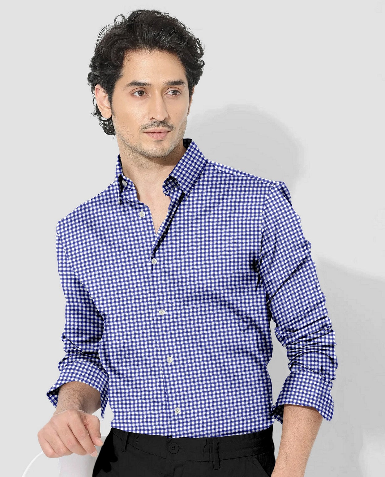 White and Amparo Blue Gingham Checks Cotton Shirt