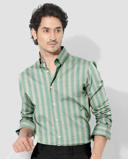 White with Jadesheen Green and Freesia Yellow Oxford Stripes Cotton Shirt