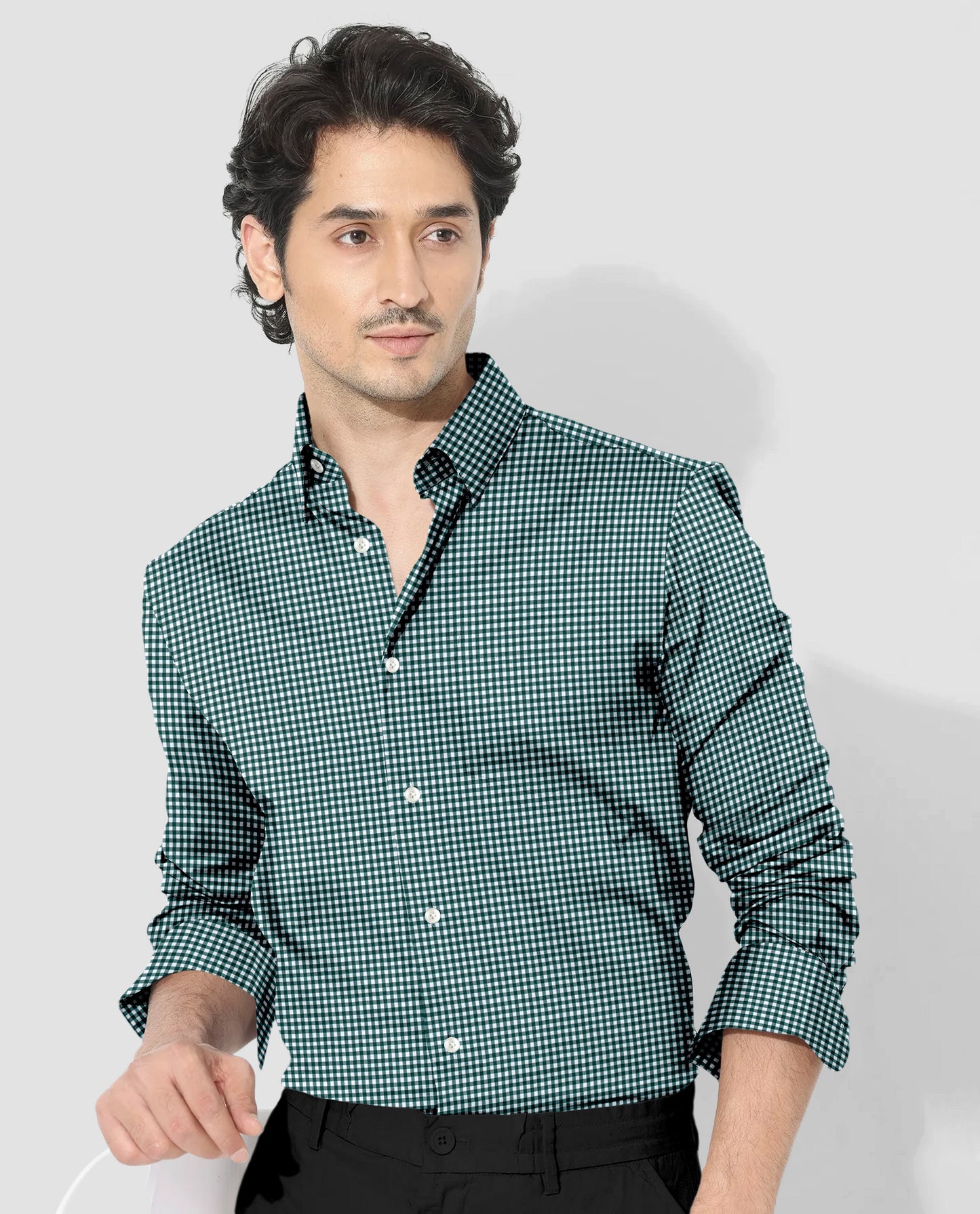 Alpine Green and Porcelain White Gingham Checks Cotton Shirt