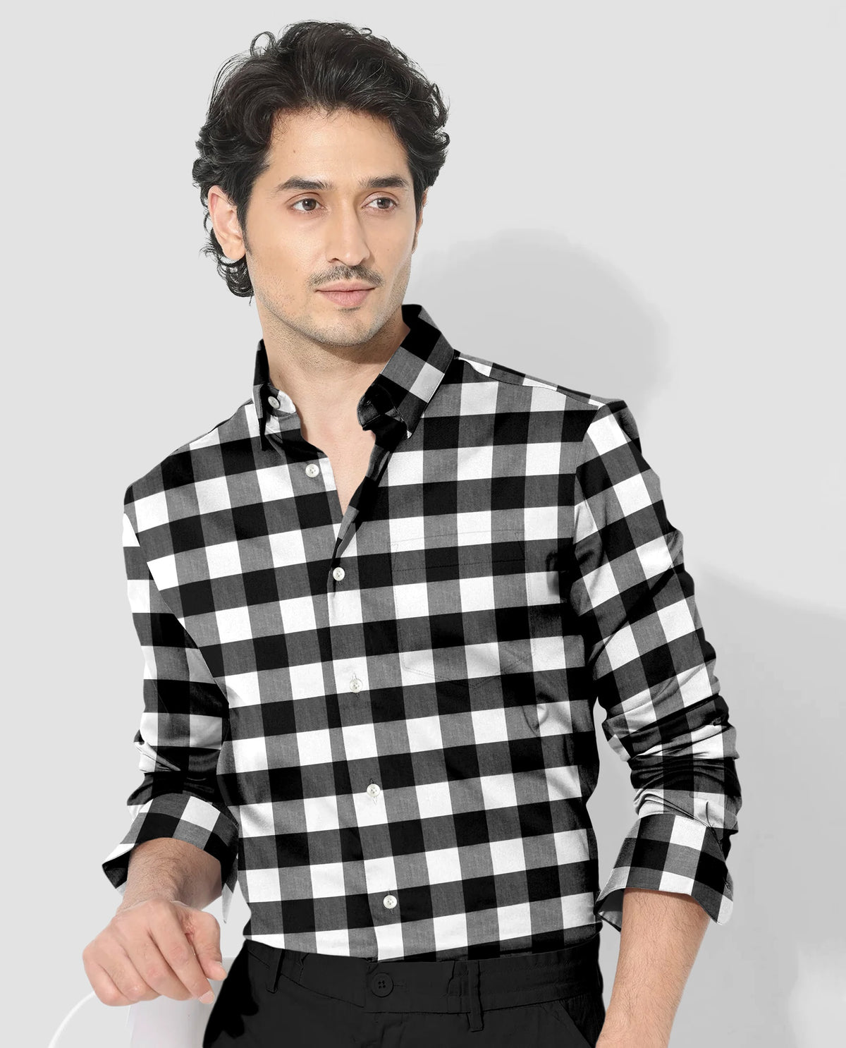 White and Carbon Black Buffalo Checks Cotton Shirt