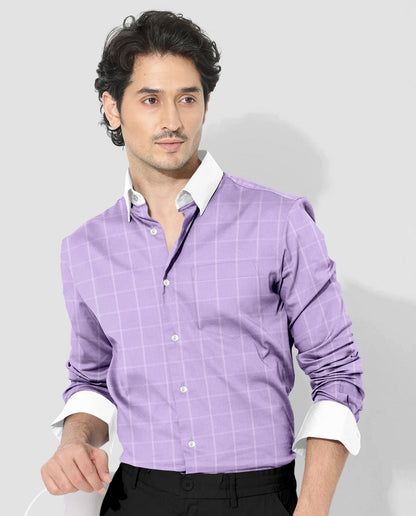 Sheer lilac Purple and Frost White Checks Designer Cotton Shirt