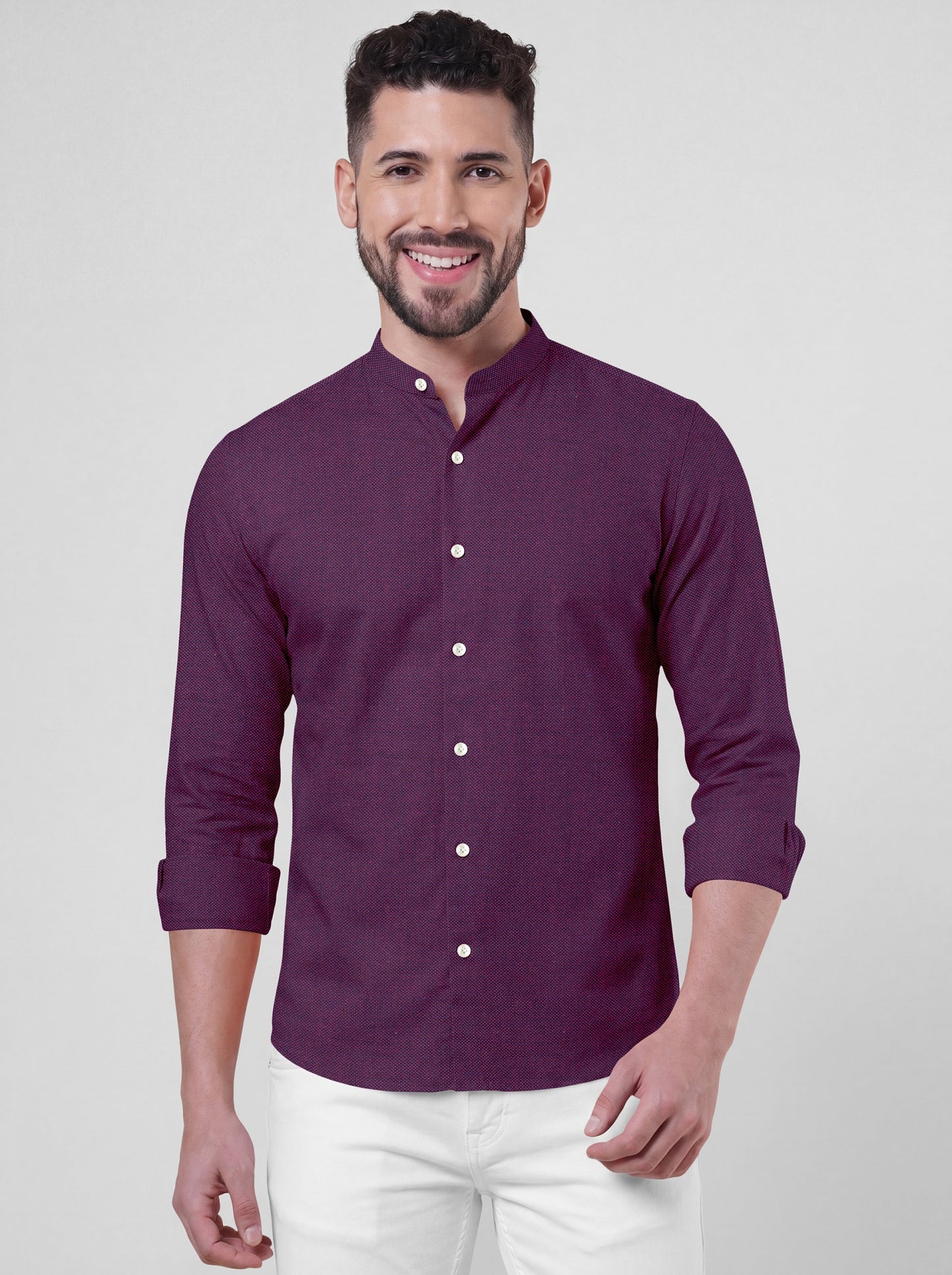 Gloxinia Purple Two Toned Mandarin Collar Premium Oxford Cotton Shirt