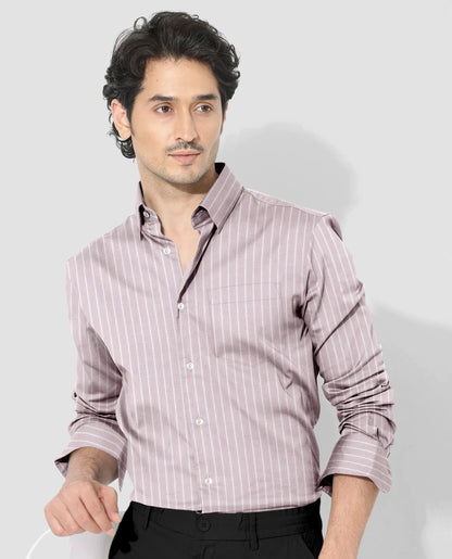Blossom Pink and Flash White Chalk Stripes Oxford Cotton Shirt