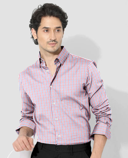 White with Rooibos Red and Lichen Blue Checks Cotton Shirt
