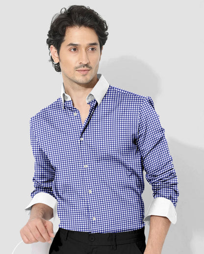 White and Amparo Blue Gingham Checks Designer Cotton Shirt