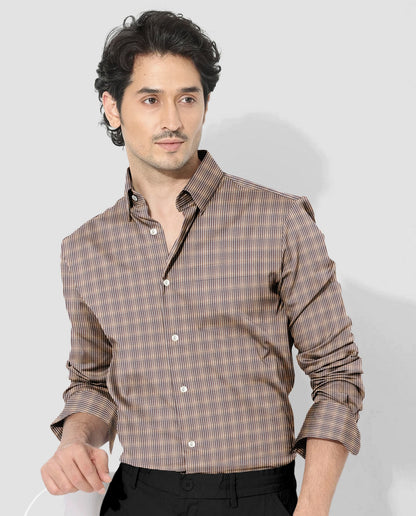 White with Wren Brown and Coffee Brown Hounds Tooth Checks 2 ply Giza Cotton Shirt