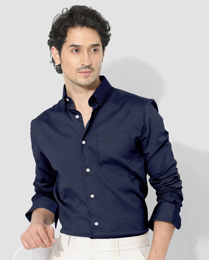 Coronet Blue And Cinder Gray Hounds Tooth Checks 2 Ply Giza Cotton Shirt