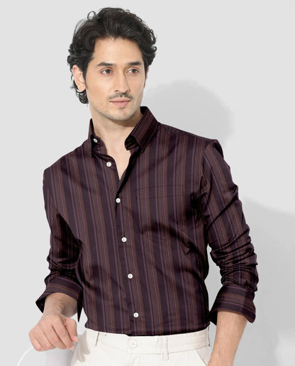 Black With Garnet Red and Beige with Moon White Dash Stripes 2 Ply Giza Cotton Shirt