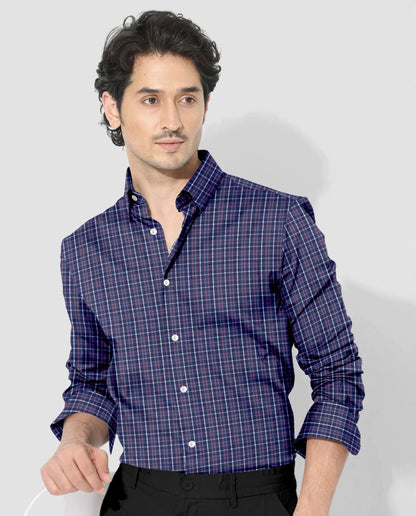 Opal Blue with Blossom Pink and White Checks Cotton Shirt